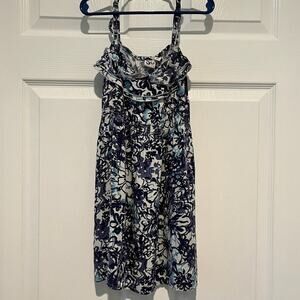 SO Girls Strappy Ruffle Floral Dress Navy Blue White Sundress Sz Small Boho Chic